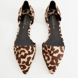 Mango Animal print leather flat shoes | pointed flats | Pointy mules